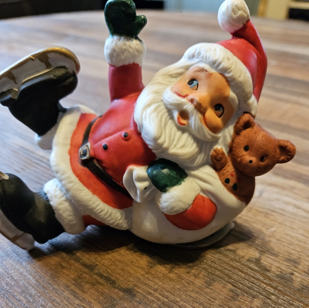 Vintage Ceramic Santa Claus Musical Figurine- Works- Japan